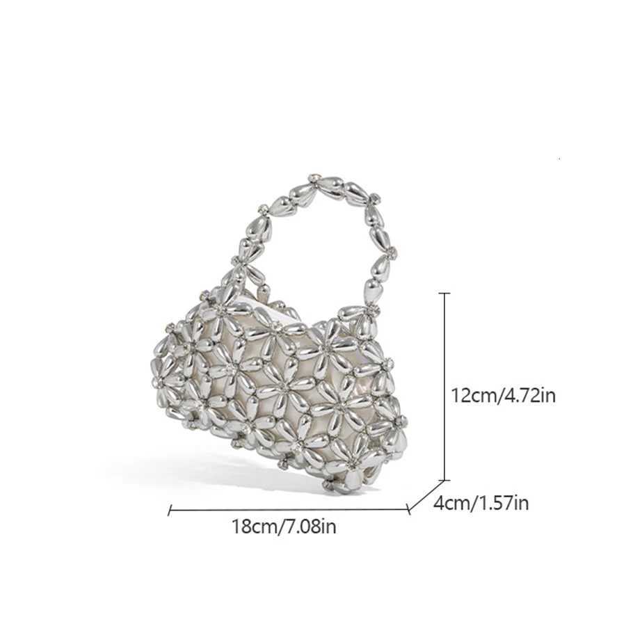 Personalized Beaded Woven Handbags Hollow Out Crystal Shiny Dumpling Cloud Chains Crossbody Bags For Women Summer Beach Clutch Y250730