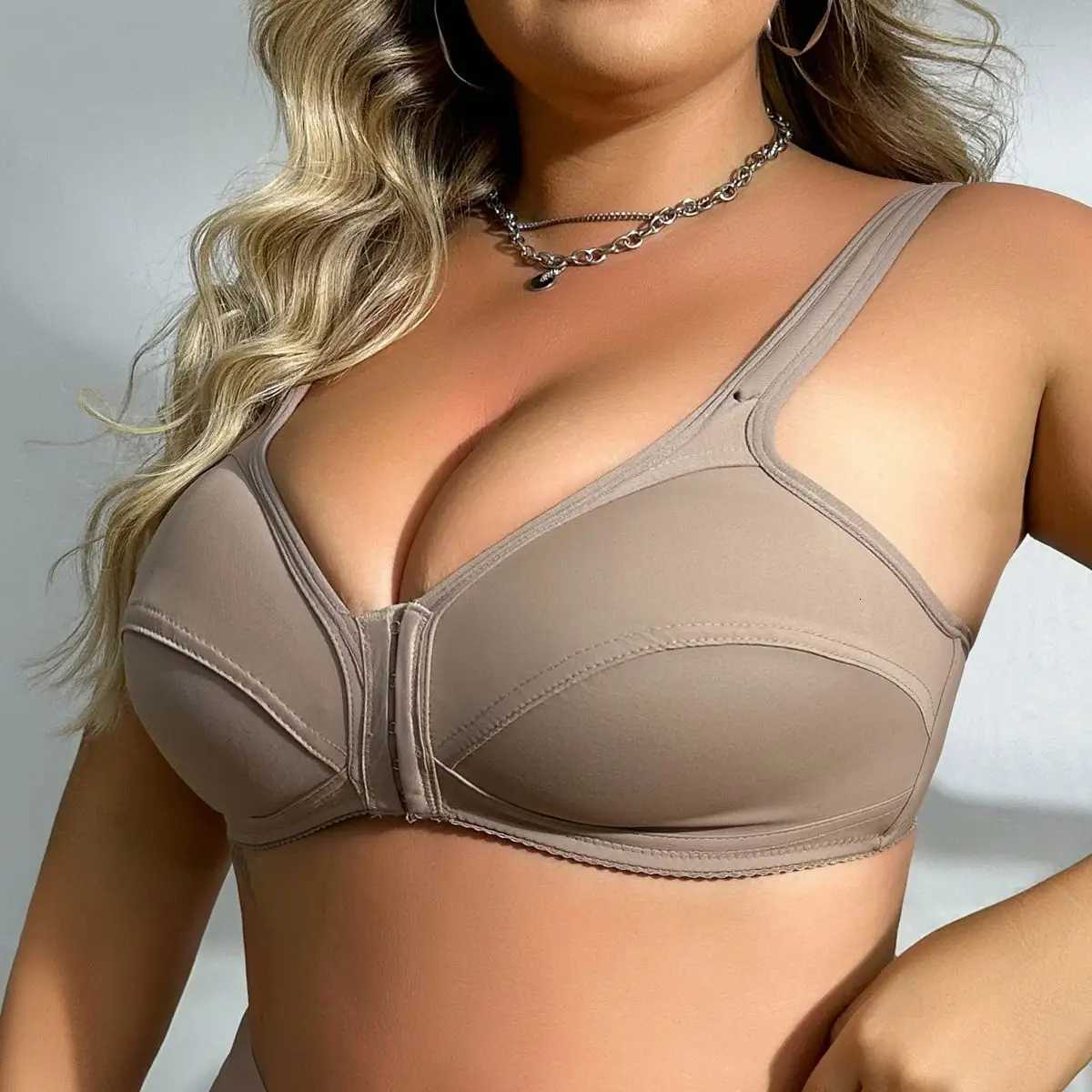 2025 Beauwear Front Closure Bra for Women Plus Size Full Cup Bras Wireless Underwear Solid Color Simple Lingerie Z250730