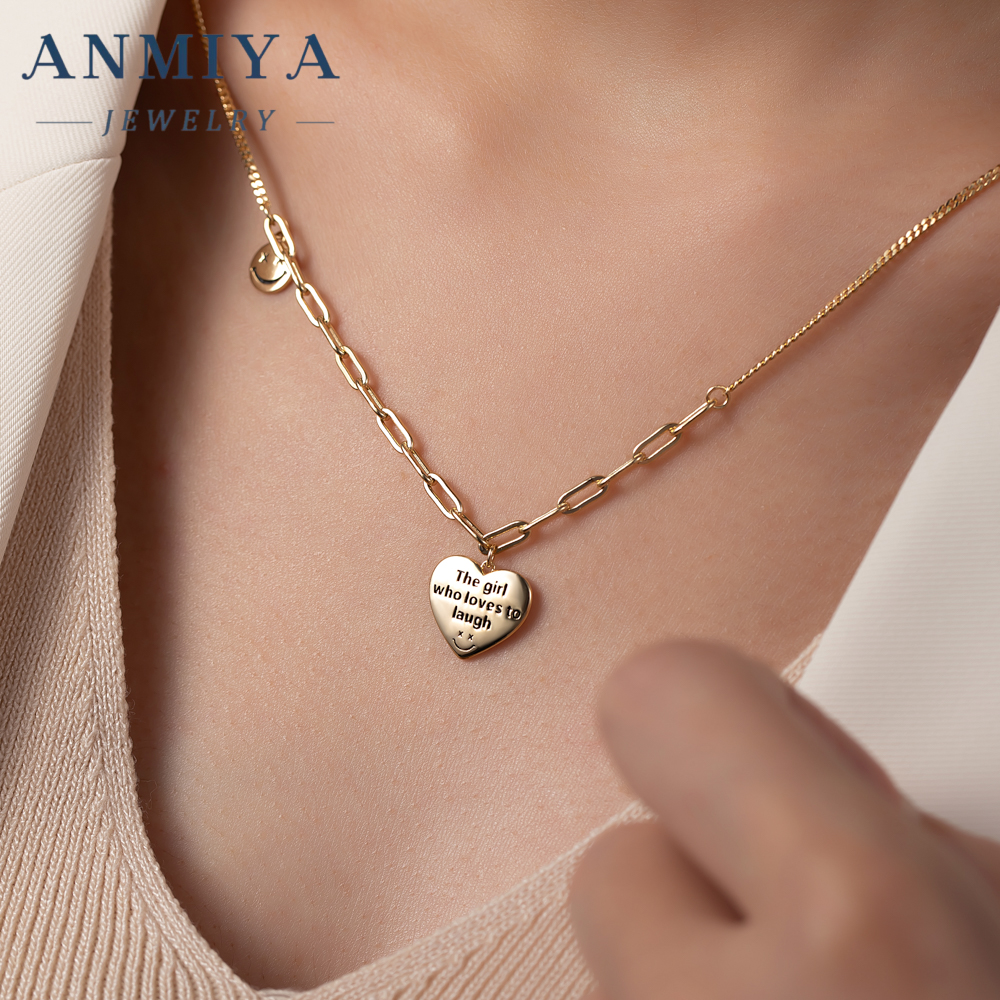 Hot Sale 925 Sliver Necklace 18k Gold with Zircon Smile Heart Necklace Spiritual Gift Necklace for Girl