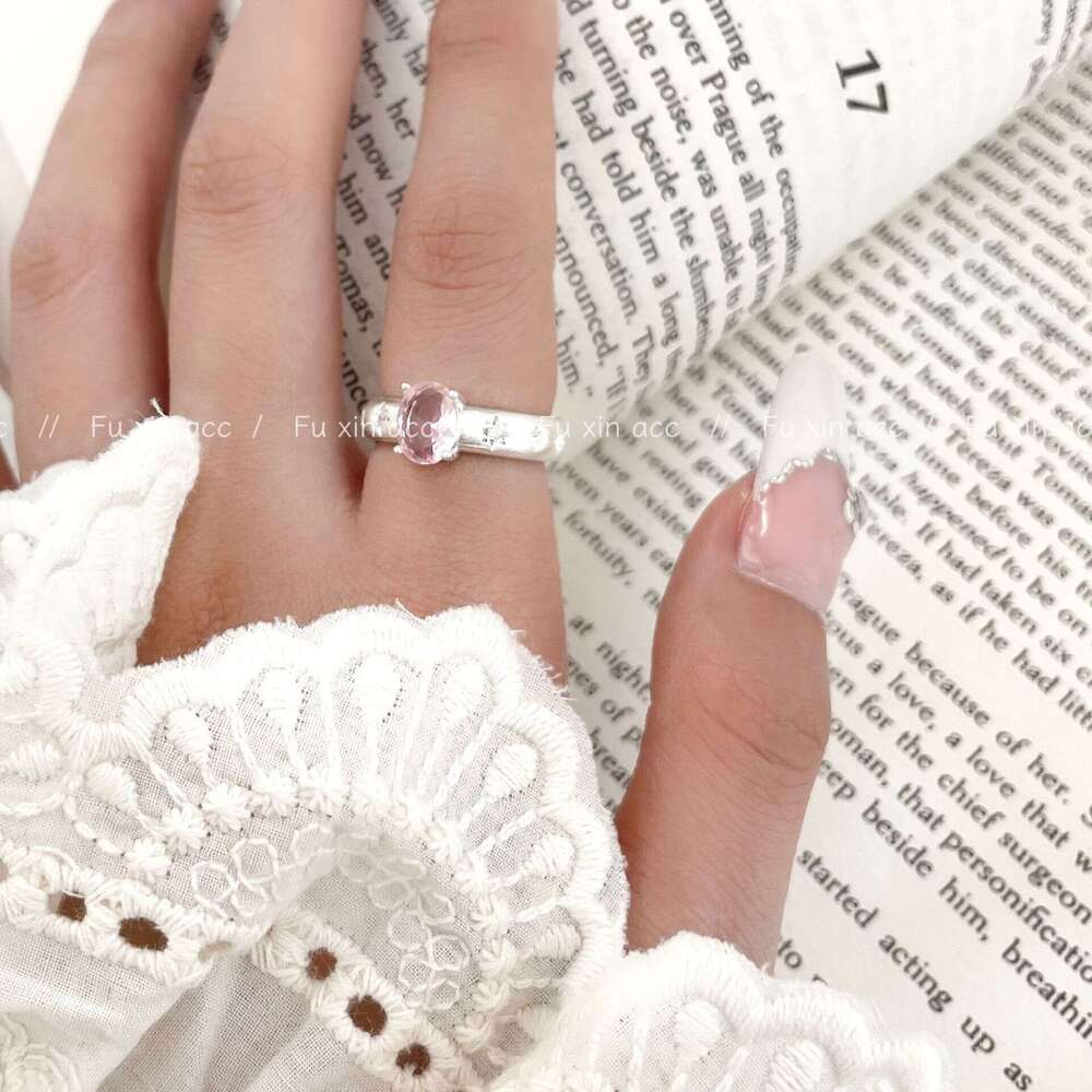 Meteor Silver White Brushed Pink Zircon Korean Style Exquisite Gentle Open Ring Niche Fashion High-end Design Jewelry c43