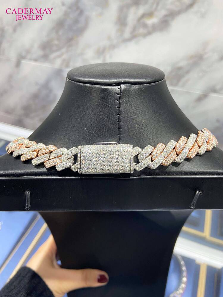 Cadermay Customized Fashion Hip Hop Jewelry 925 Silver 13mm 18 2 Rows Iced Out Moissanite Cuban Necklace Chain for Rapper Men