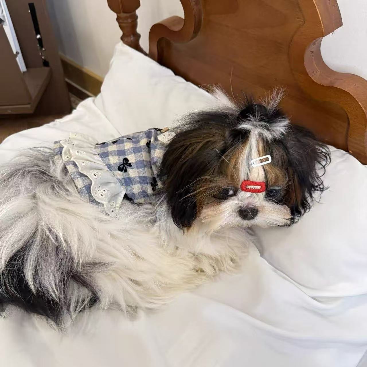 T861 Retro plaid shirt new dog clothes spring and summer thin college style dress Bichon Maltese