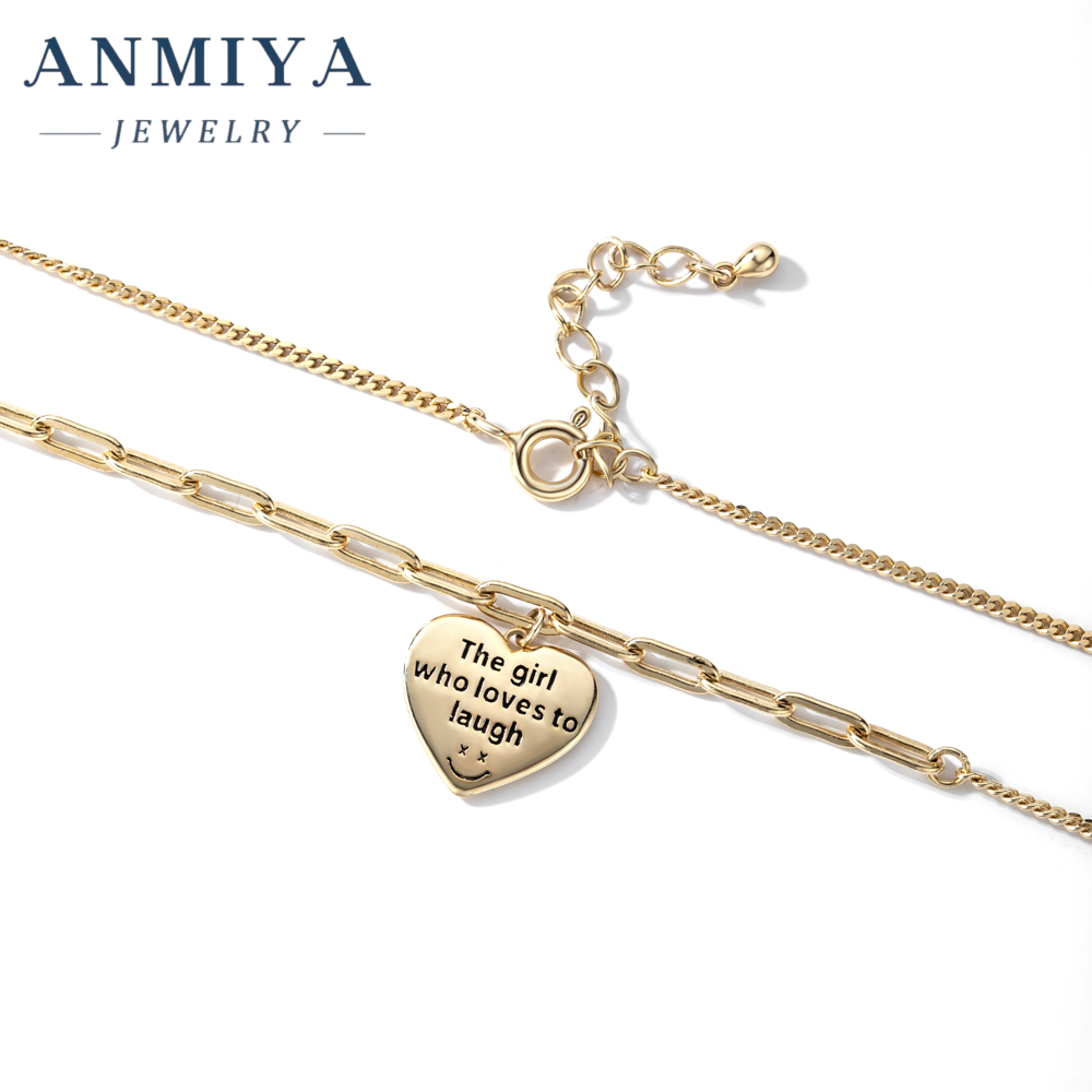 Hot Sale 925 Sliver Necklace 18k Gold with Zircon Smile Heart Necklace Spiritual Gift Necklace for Girl