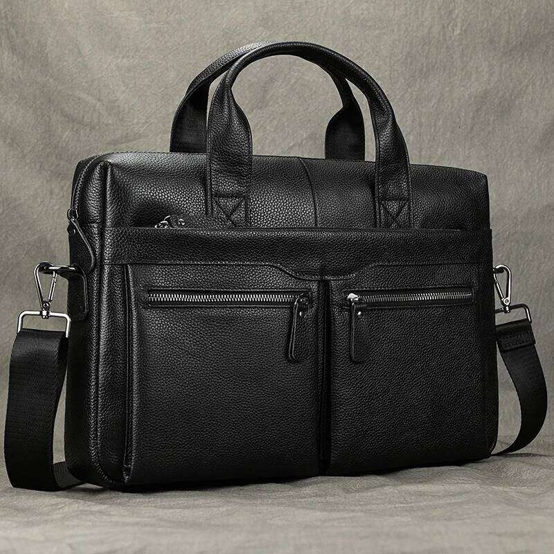 Luufan Men's Business Briefcase Fit 15" PC Genuine Real Leather Male Laptop Handbag A4 Office Man Crossbody Bag OLOEY