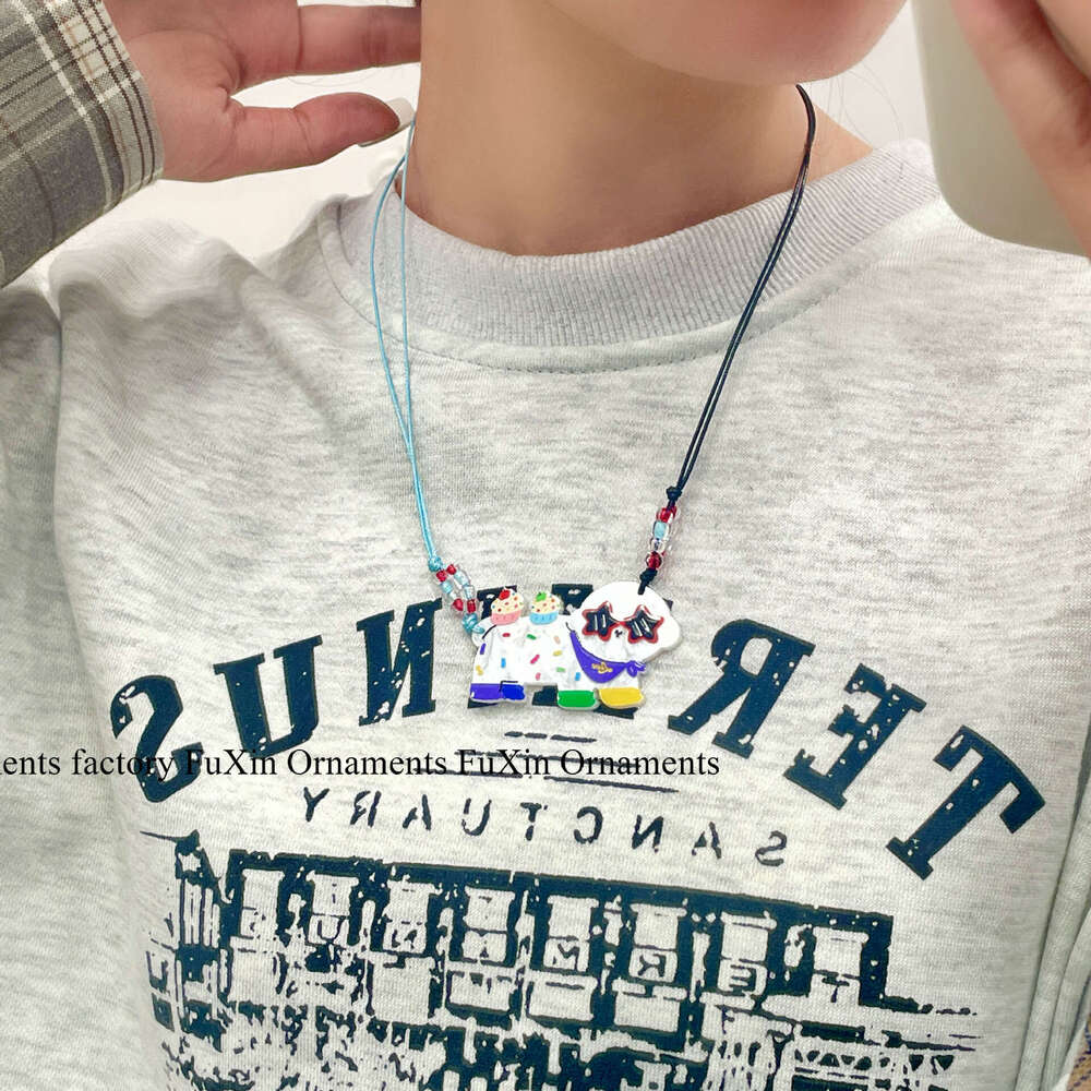 Cute Dalmatian Dog Asymmetric Color Bead Necklace Simple Versatile Niche Design Sweatshirt Chain Personalized Accessory 7c4