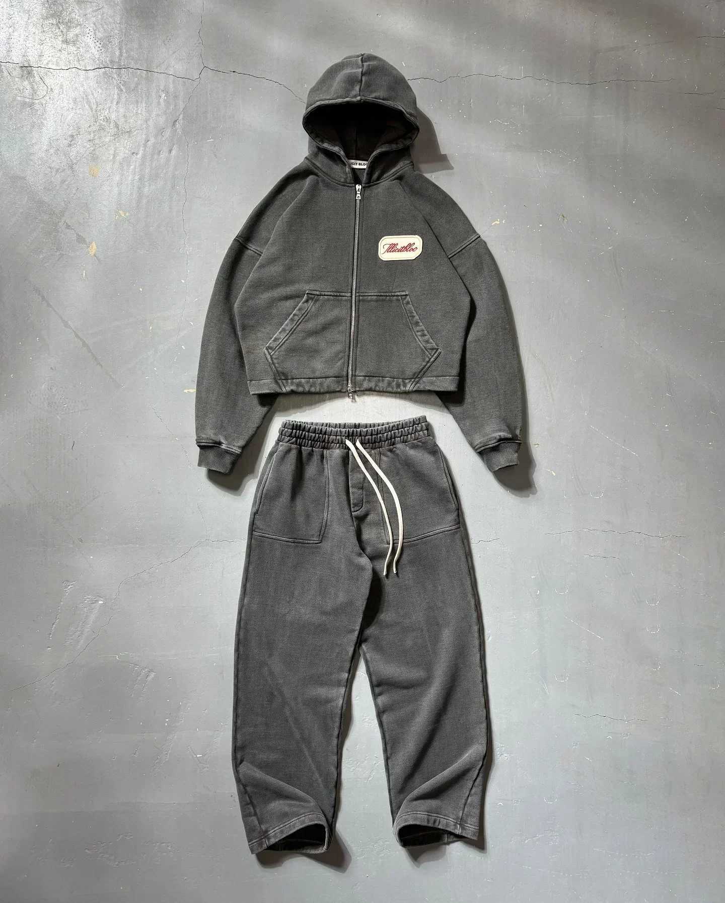 American New Vintage Embroidered Zipper Hoodie Two-Piece Y2K Trend Cotton Sweatshirt Women Hip Hop Gothic Harajuku Jogging Set XJ250731