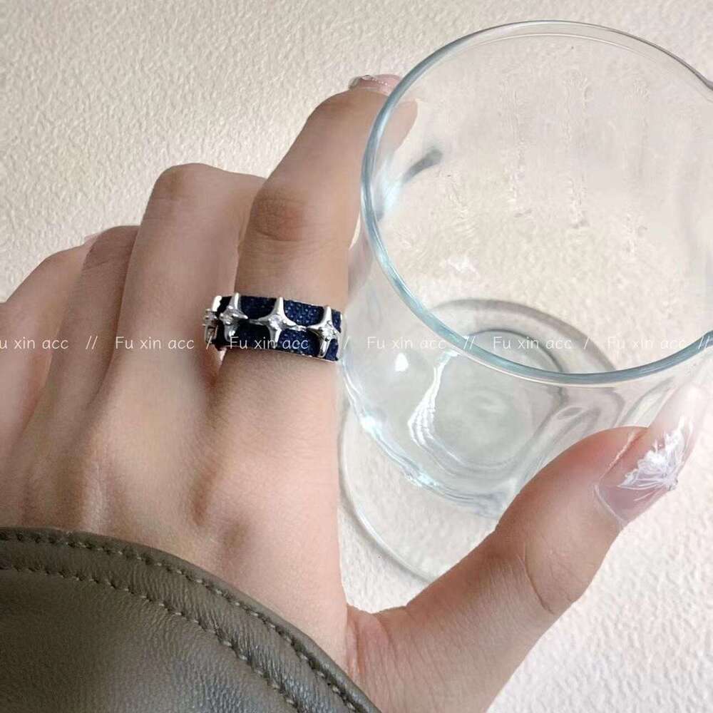 Cross Star Denim for Women New Fashion Versatile Open Ring Niche Light Luxury Design High-end Feel Jewelry 36a