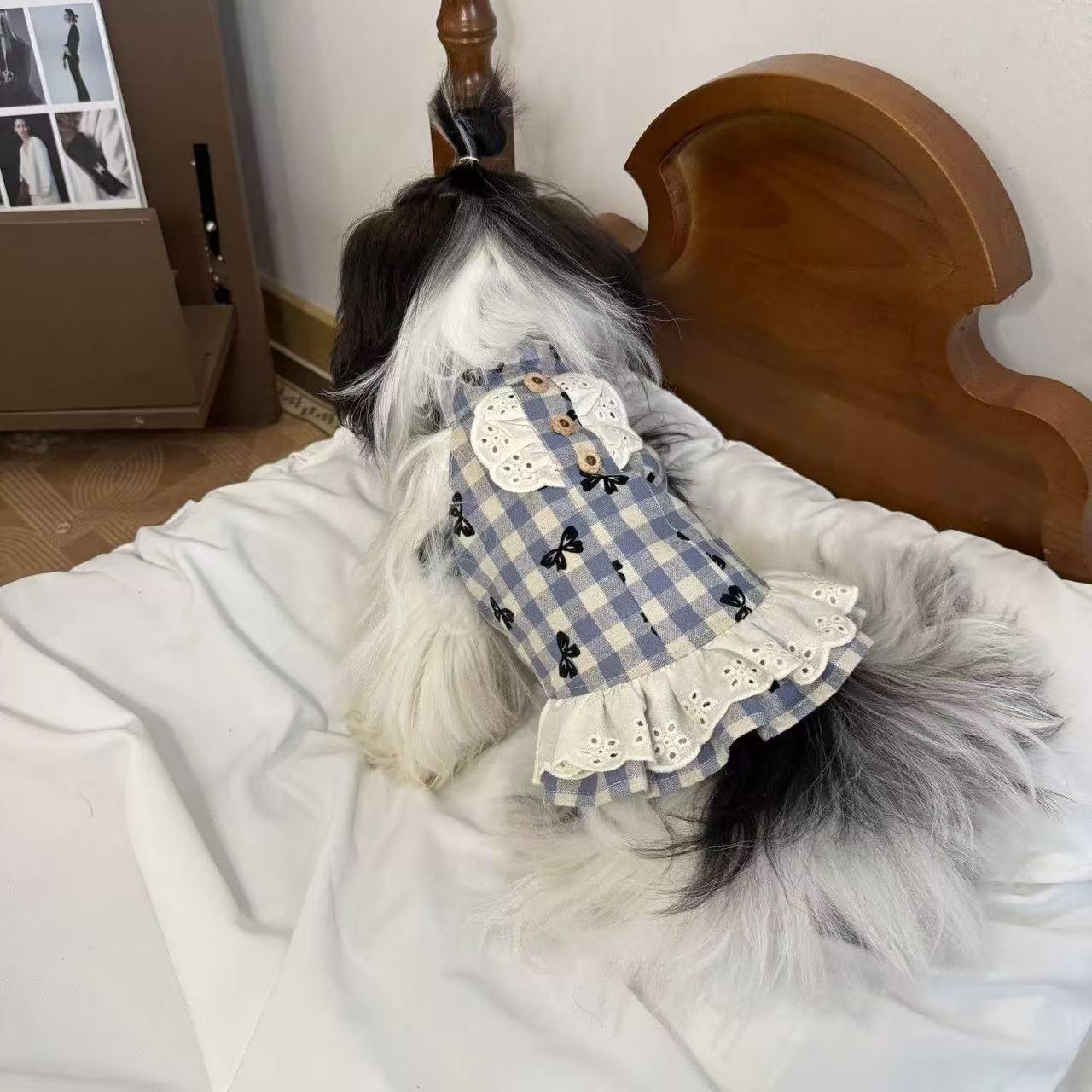 T861 Retro plaid shirt new dog clothes spring and summer thin college style dress Bichon Maltese