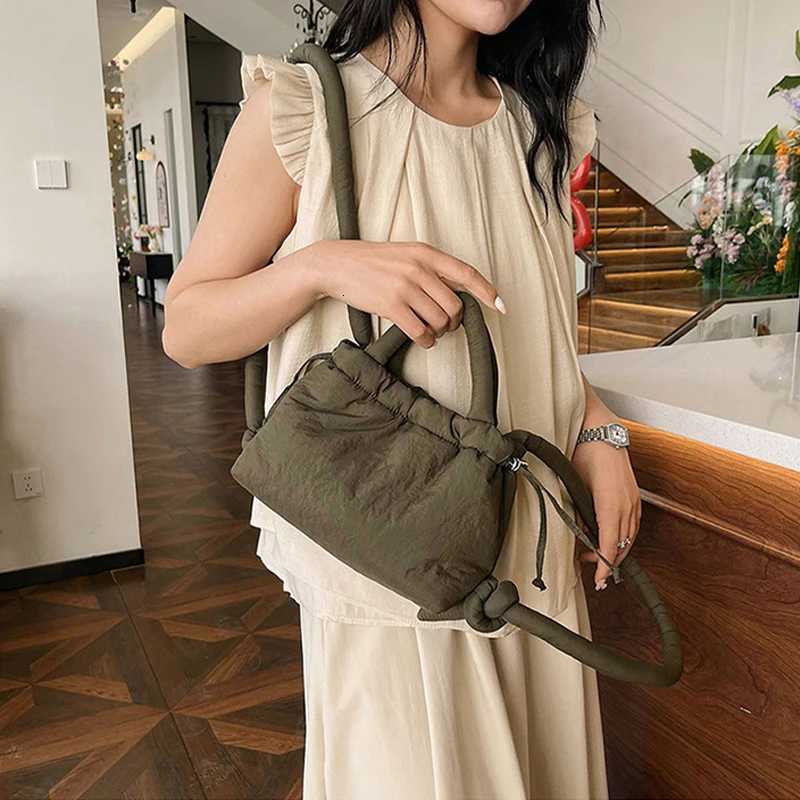 Fashion Small Puffer Tote Bag Padded Women Shoulder Bags Nylon Down Cotton Crossbody Bag Mini Lady Handbags Underarm Bag Y250730
