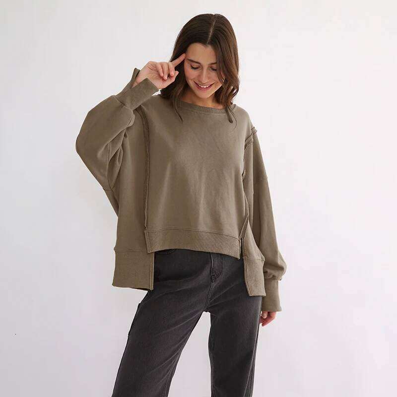Designer Clothing 2025 Oversized Cotton Sweatshirts Long Sleeve Patchwork Open Side Streetwear Haruku Pullovers Autumn Clothes For Women