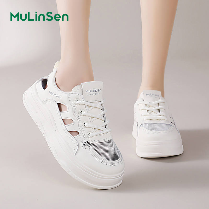 Mulinsen sneakers women's 2025 new summer hollow summer ugly cute big head sports sandals women's casual white shoes