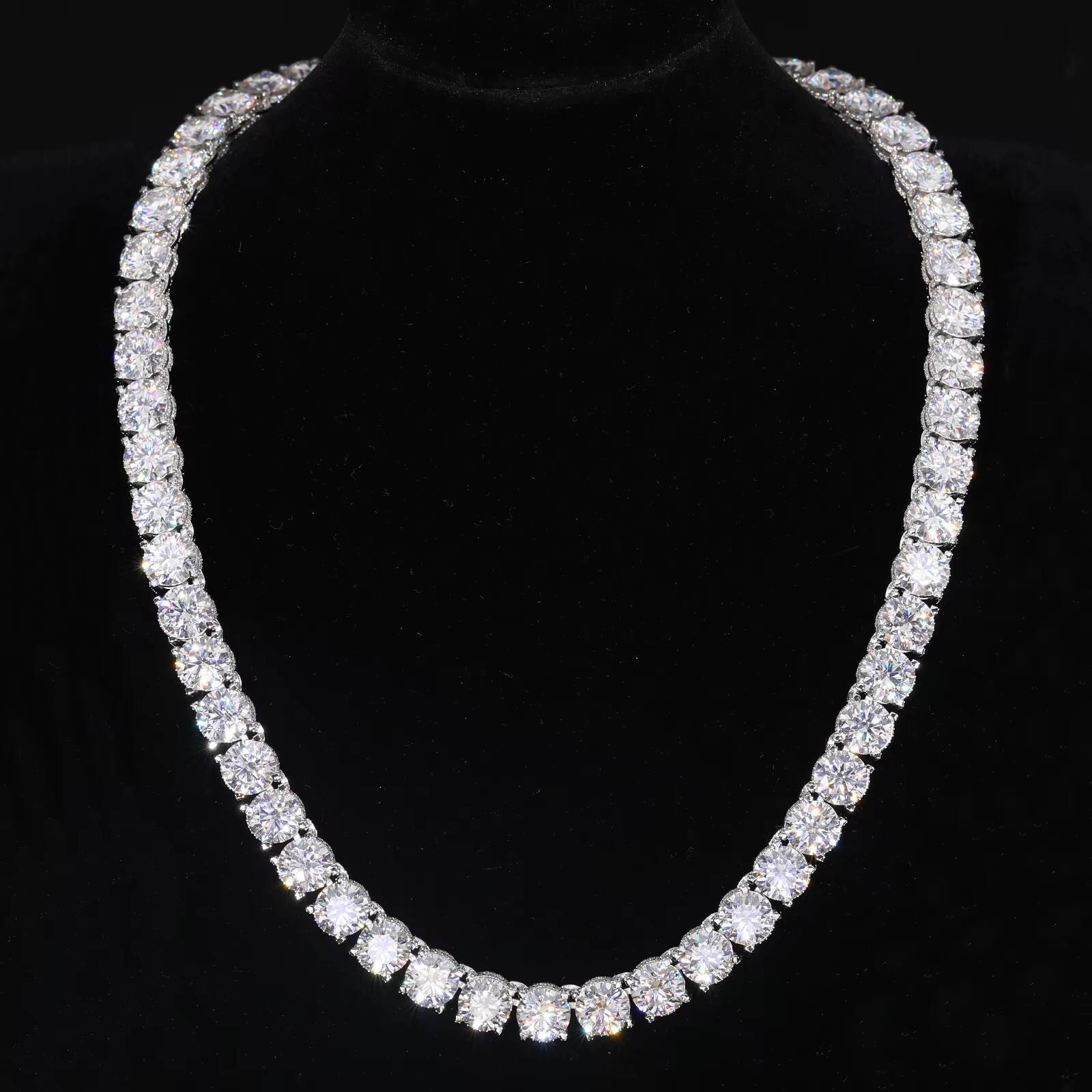 New Design Iced Out Bracket 10mm 925 Sterling Silver VVS Moissanite Diamond Baguette Buckle Tennis Chain Necklace