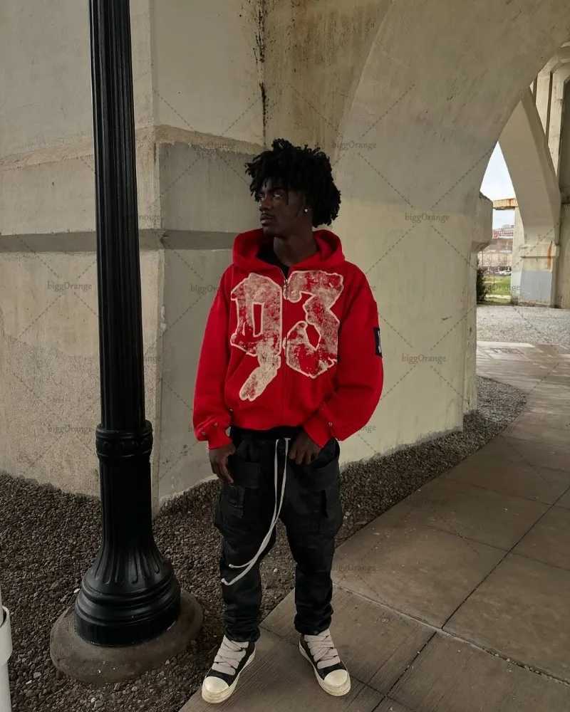 Hip-hop Harajuku Trendy Streetwear Jacket Retro Letter Print Zipper Hoodie Men High Street Casual Oversized Sweatshirt Women XJ250731