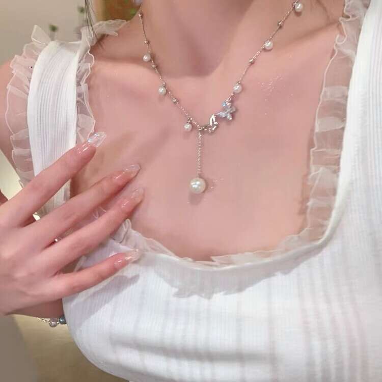 FUXIN2024 New Pearl Butterfly Tassel Necklace for Women, Niche Design with High-end Feel, Collarbone Chain, Versatile 94e