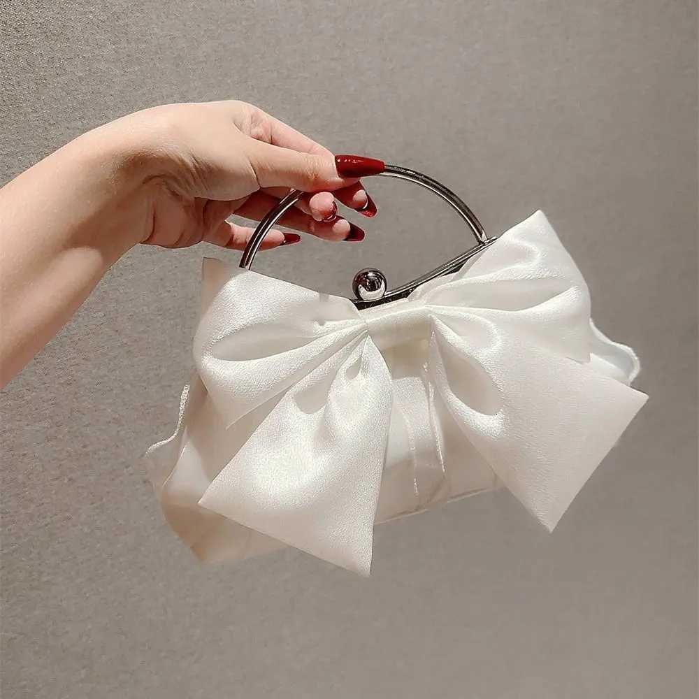 Gold Bright Silk Bowknot Evening Bag Women Elegant Fashion Banquet Clutch Chain Shoulder Bags Purse Female Party Handbags Y250730