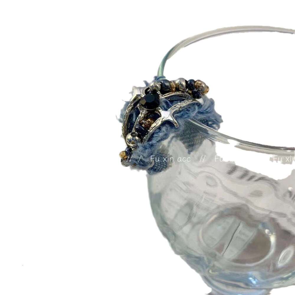 Denim Cross Three-Layer Bead Open High Street Fashion Niche Design High-End Index Finger Ring f18