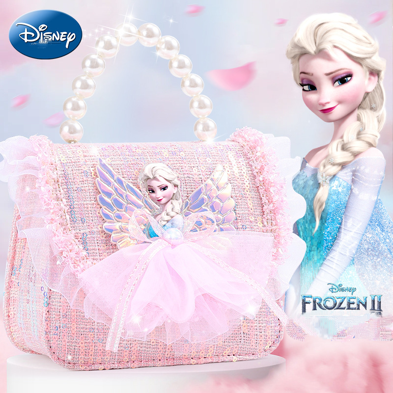 Disney children's handbag crossbody bag Elsa princess birthday gift for girls mesh princess handbag with 3D pattern design Little girl bag Childr