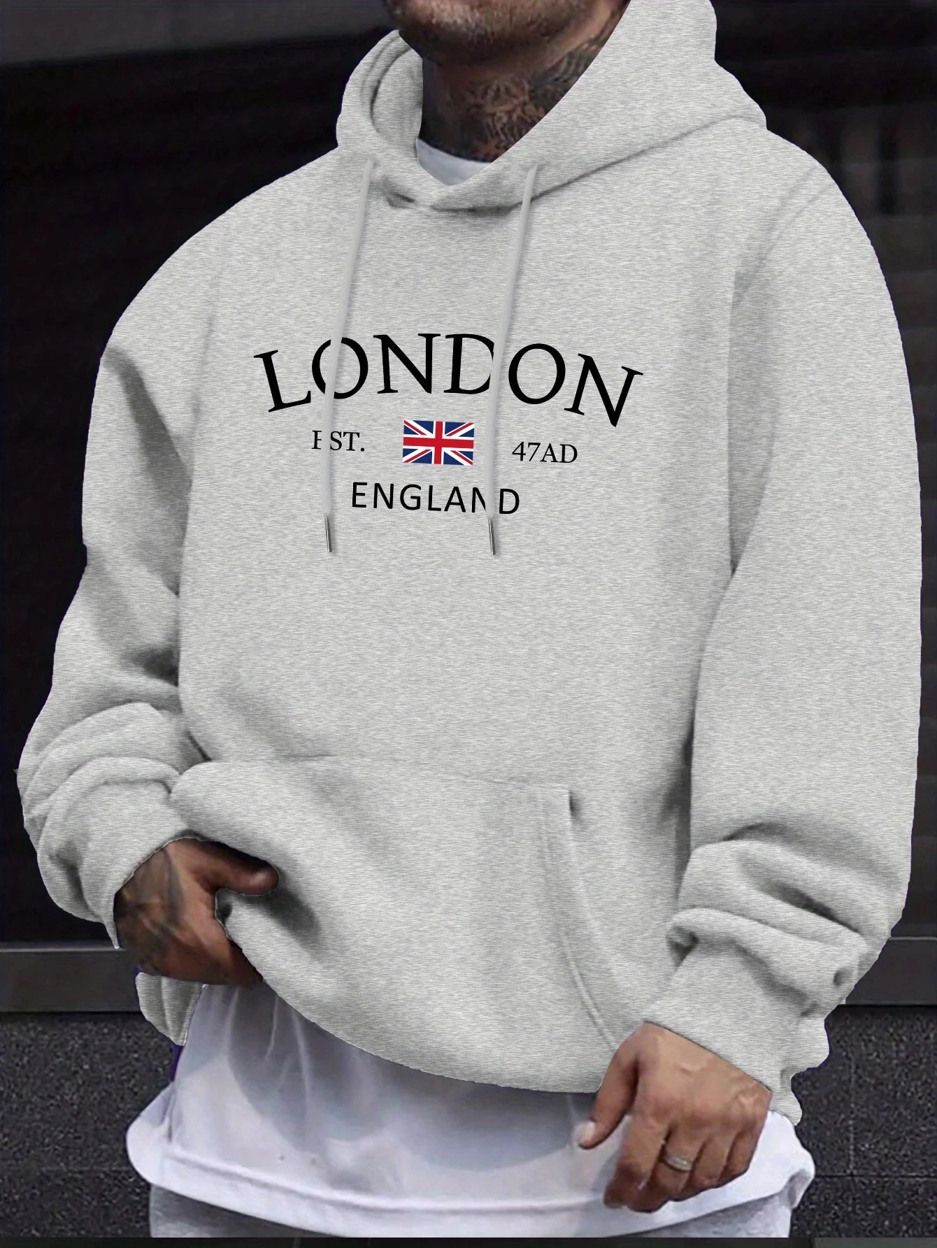 London Fashion Print Hoodies For Men Casual Autumn Winter casual sweatshirt Kangaroo pocket Long sleeve AutumnWinter simple 250729