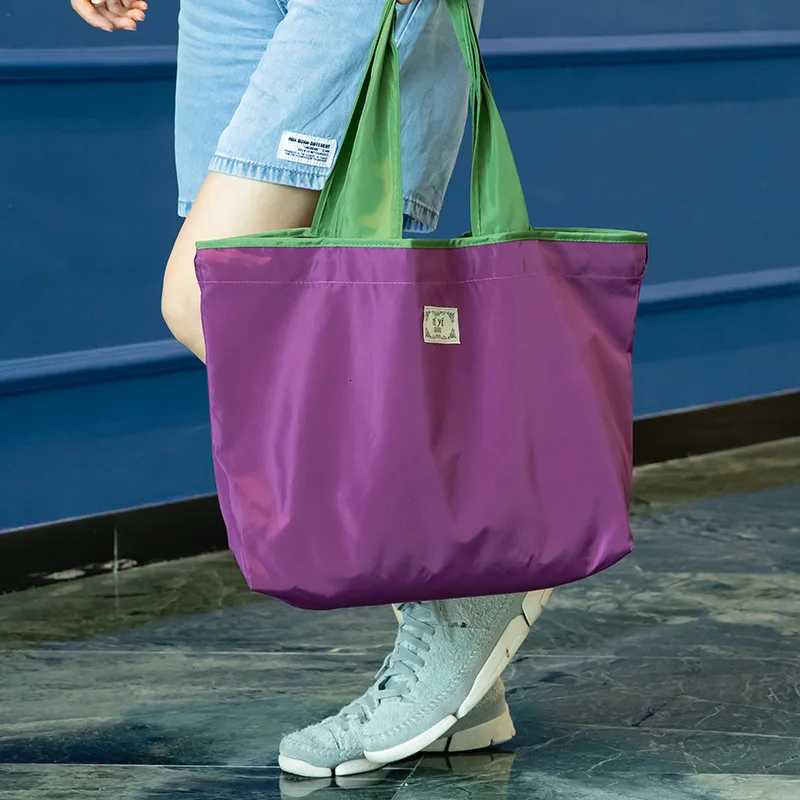 Large Drawstring Eco-friendly Supermarket Shopping Bag Fashionable Shoulder Bag Foldable Portable Tote Bag Waterproof Grocery Ba Y250730