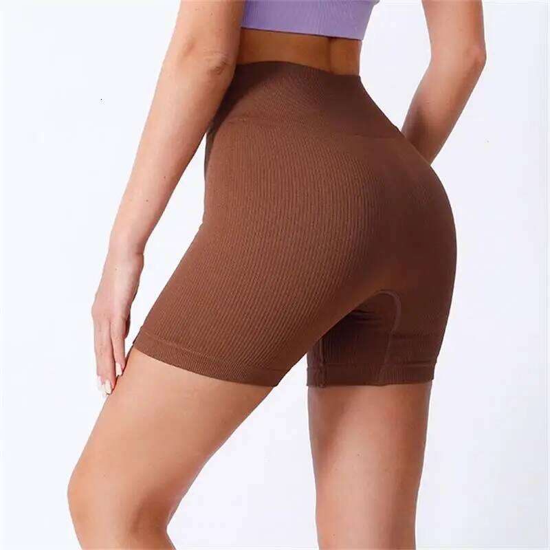High-waisted Yoga Pant For Women, Designed To Lift Shape, Tight-fitting With Solid Color And Ribbed Texture, Sports Shorts