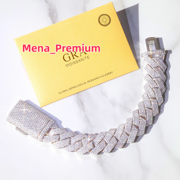 Cuban Bracelet 20mm 4rows Chain S925 Sterling Silver with Iced Out Moissanite Hiphop Necklace Cuban Link Moissanite Bracelet
