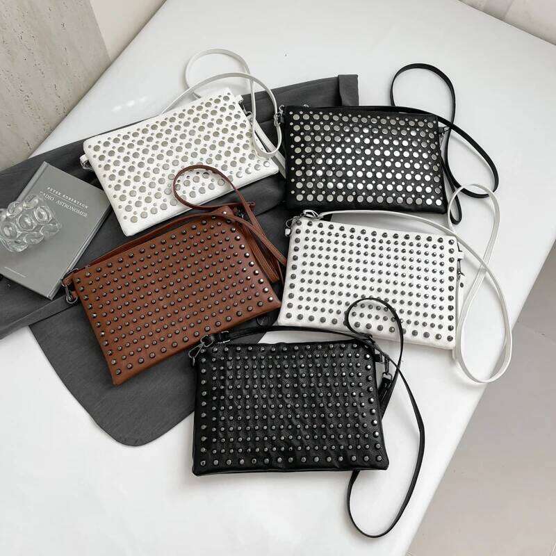 Retro Small Rivets PU Leather Shoulder Bag For Women 2025 New Punk Style Handbags And Purses Females Crossbody Bags