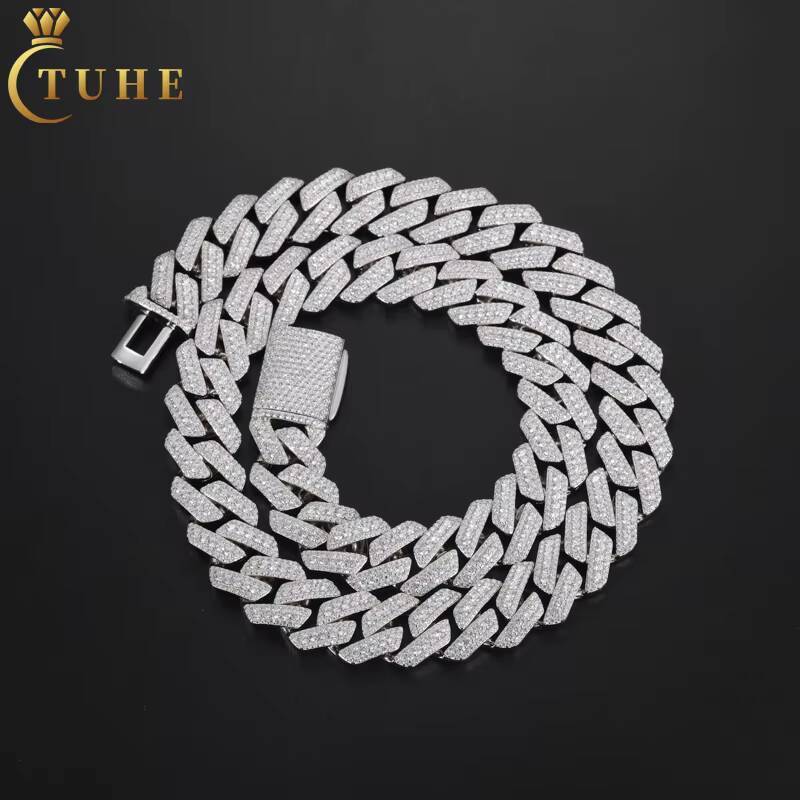 Hip Hop Jewelry Necklace Iced Out Moissanite Sterling Silver 925 15mm VVS Diamond Cuban Link Chain for Men