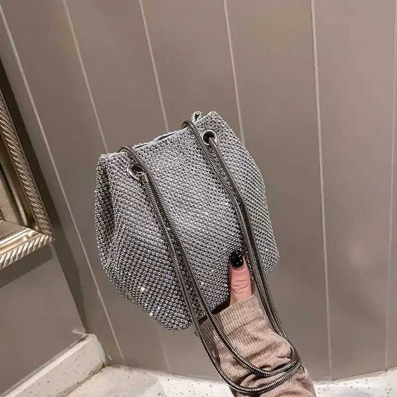 Korean Version Crossbody Bags Women Crystals Bucket Bling Fashion All-match Rainbow Mixed Colors Purse Shoulder Bags Y250730
