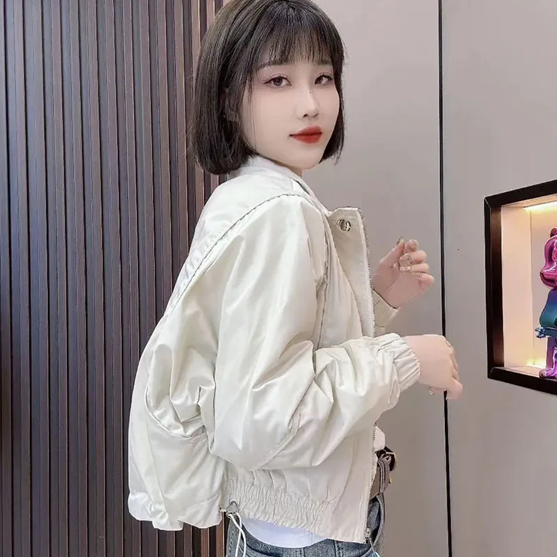 2025 Edition Standing Zipper Short Jacket Spring Autumn Womens Korean Loose Casual Splicing Baseball Coat Female Windproof 250728