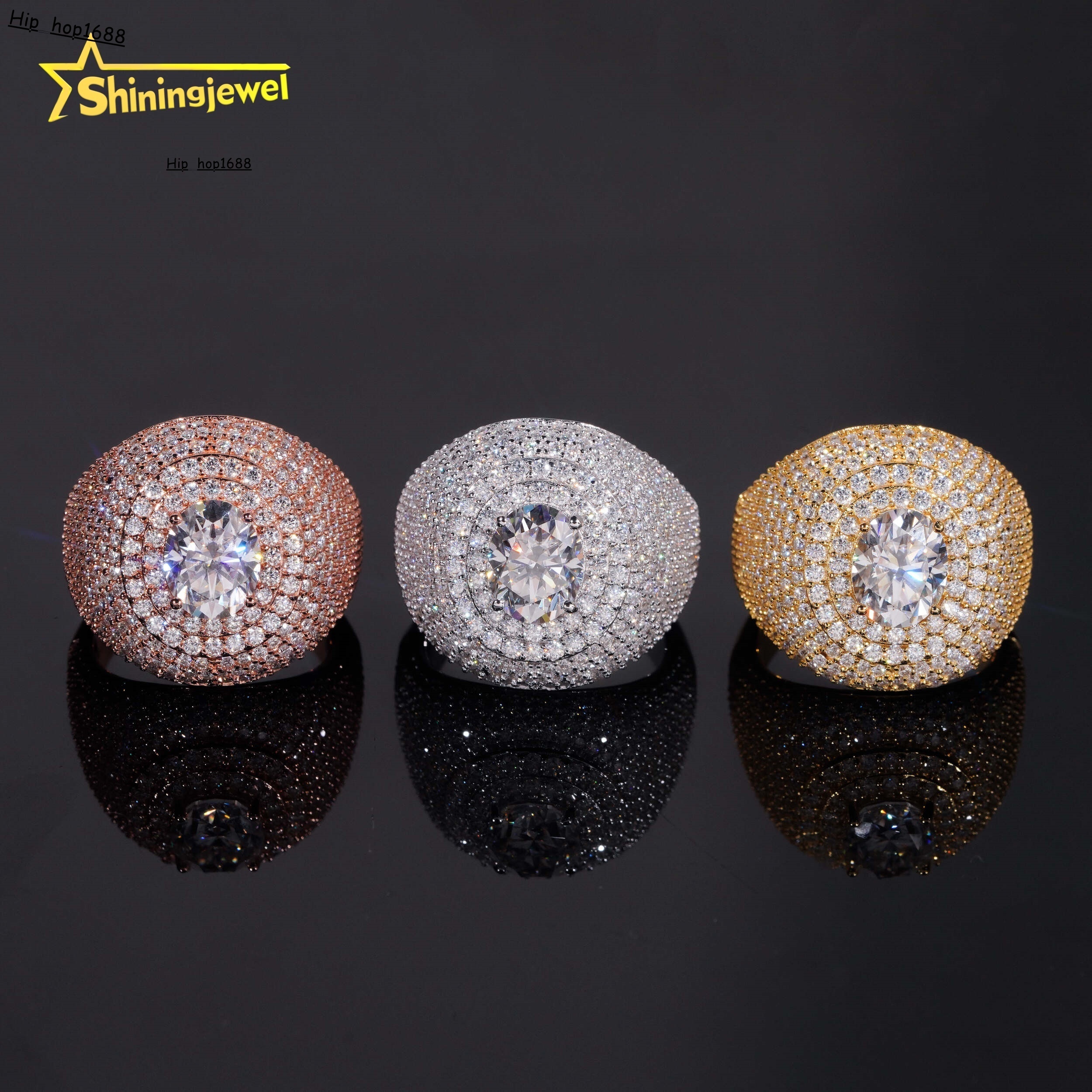 Gold Plated Solid 925 Sterling Silver Sparkling Hip Hop Men Fashion Jewelry Diamond Rings Iced Out Moissanite Ring