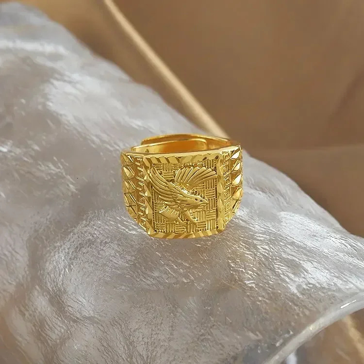 Real 100% 18K Gold Color Eagle Ring for Men Brother Women Jewelry Open Engagement Wedding Finger Ring 250730