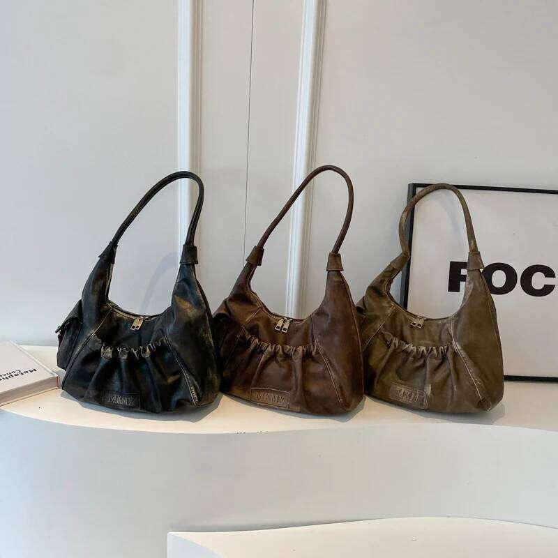 Retro Leather Shoulder Bags For Women 2025 Winter Vintage Underarm Handbags And Purses Latest Fashion Hand Bag