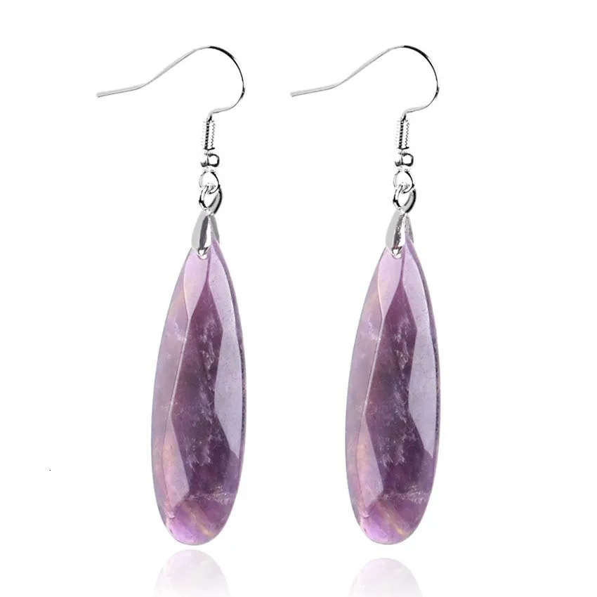 Natural Crystal Stone Faceted Earrings For Women Lapis Lazuli Amethyst Rose Quartz Dangle Hook Drop Agate Stone Earring Jewelry 250730