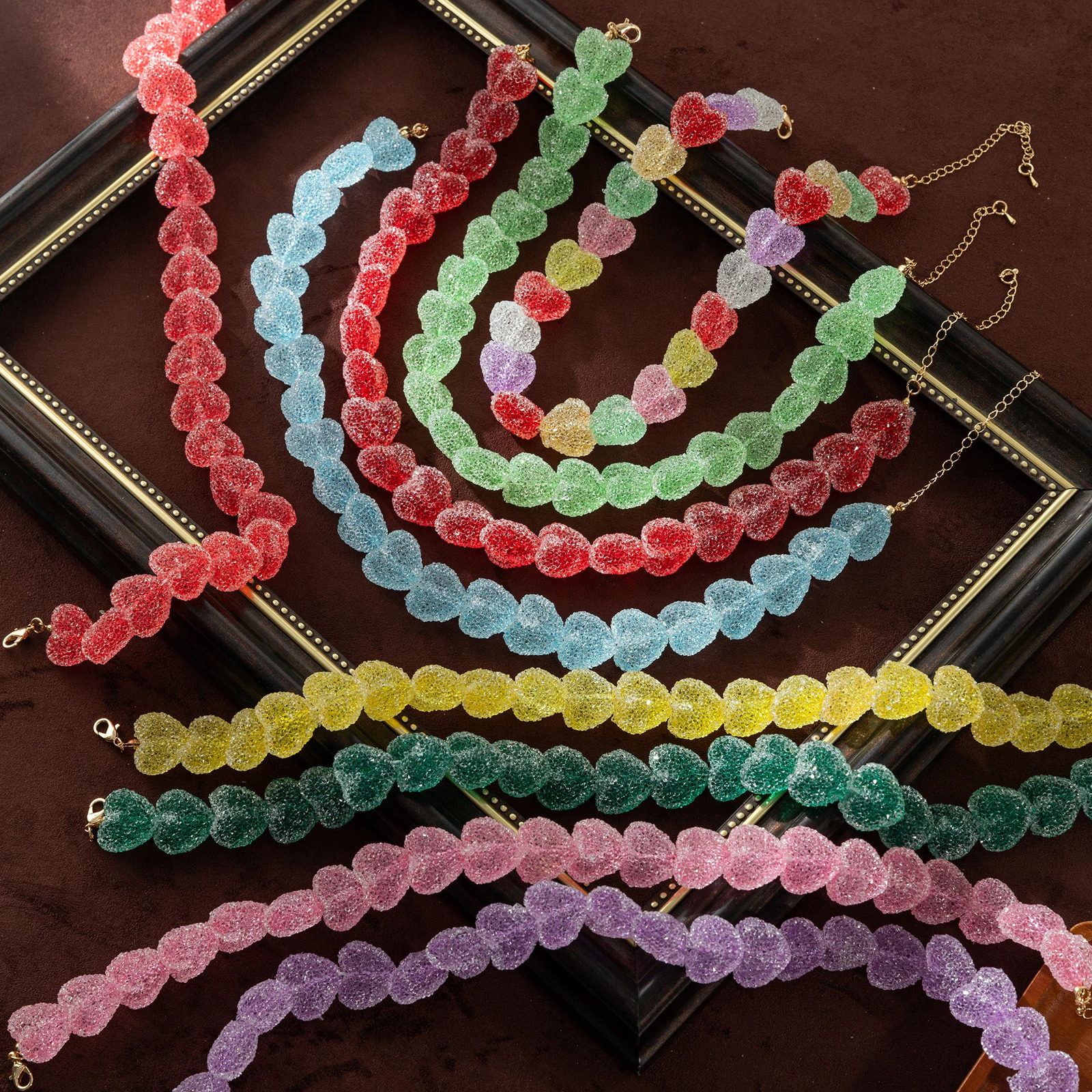 Colorful love resin necklace cute candy niche n high-end accessory womens necklace 250729