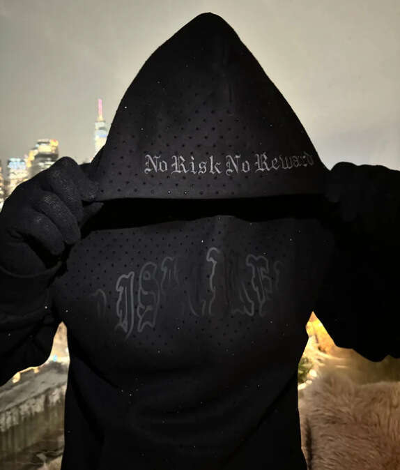 2025 Men's Clothing Printed Dark Rhinestone Black Series Youth Casual Trendy Long Sleeve Hooded Sweatshirt