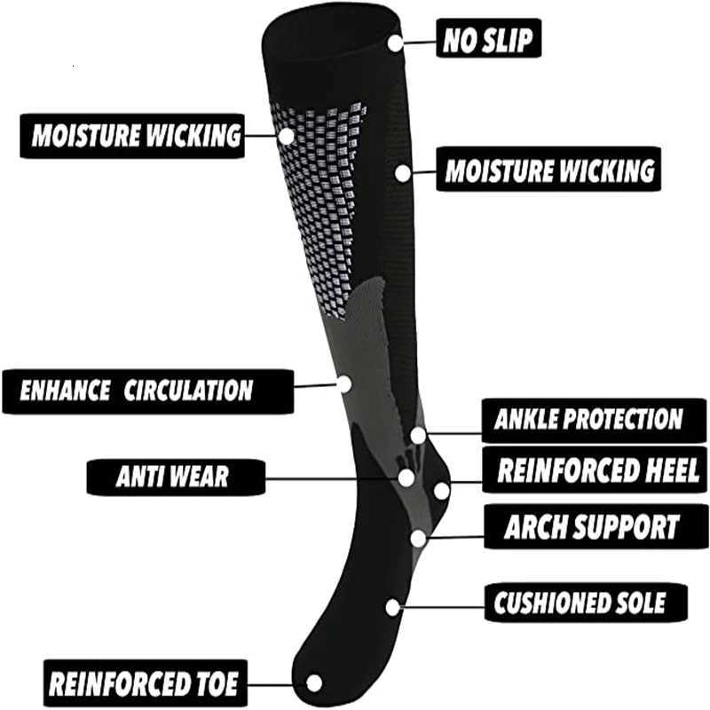 3 Pairs Pack Socks Compression Socks 30 mmHg Fit for Medical Edema Diabetes Varicose Veins Running Sports Socks Size XXL Z250731