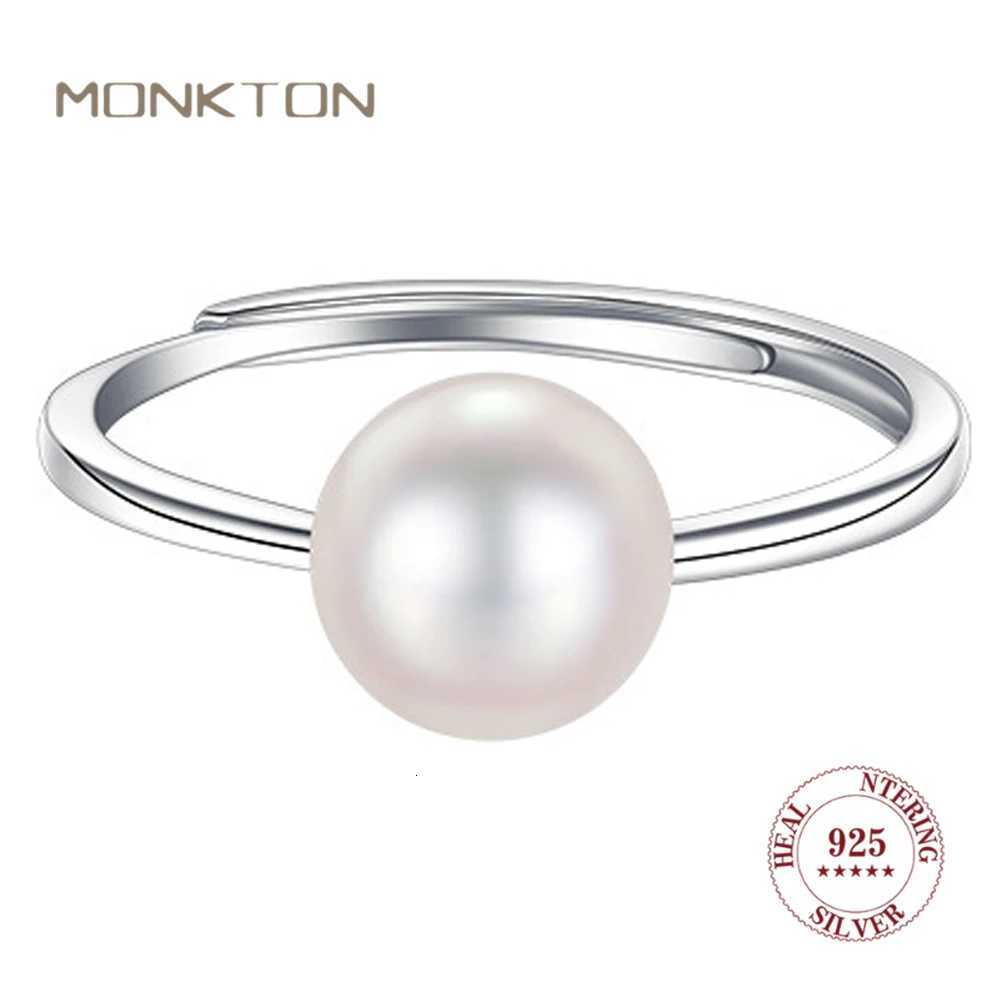 Monkton Real S925 Sterling Silver 6mm/8mm Freshwater Pearl Rings for Women Simple Adjustable Wedding Rings Fine Jewelry y250730