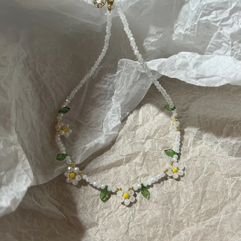 Colorful Daisy Flowers Beaded Choker Necklace Handmade Charm Clavicle for Women Summer Beach Boho Jewelry 250716