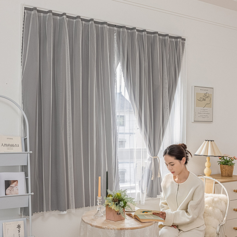 YL-36758 blackout curtain for rental bedroom bay windows, punch-free installation, Velcro-type blackout curtains, factory cross-border wholesale