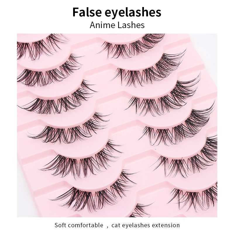 10 Pairs Cat Eye Lashes False Eyelashes Natural Eyelashes Anime Winged Clear Band Lashes Fake Eyelash Manga Lashes Makeup Z250730