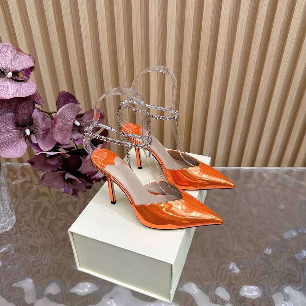 Women Size34-42 Patent Leather Pumps Crystal Chain Super High Heels Sandals Pointed Toe Designer Shoes Zapatillas De Mujer fe9