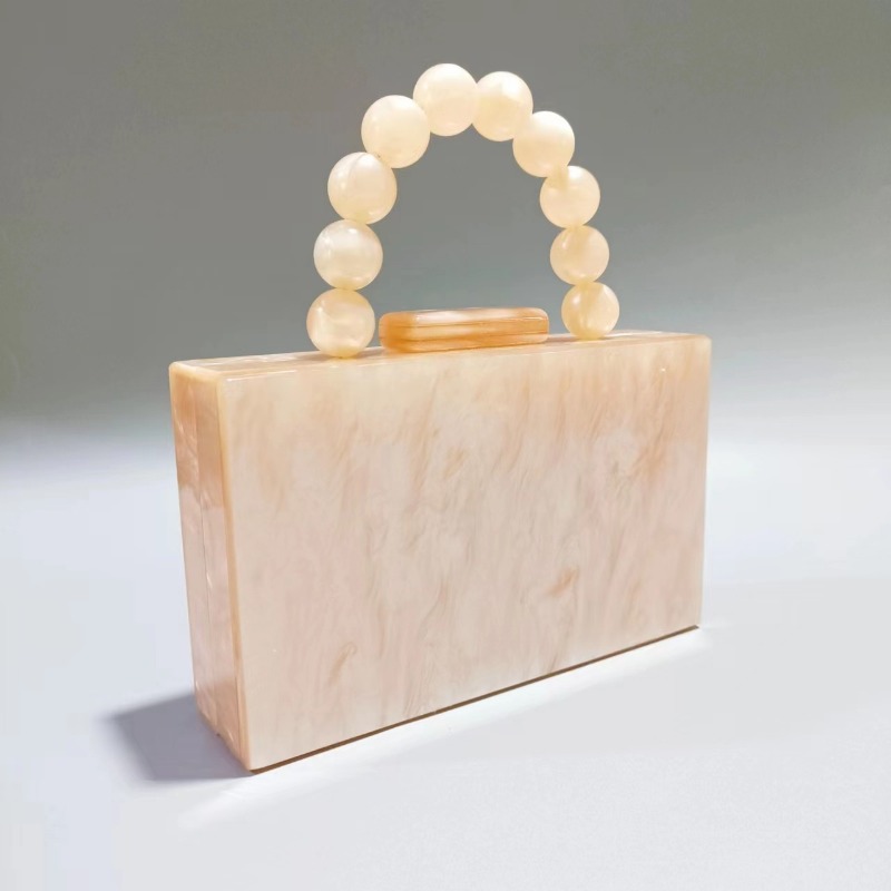 Fashionable Womans Pearl-Like Acrylic Bead Embellished Evening Clutch with Handle