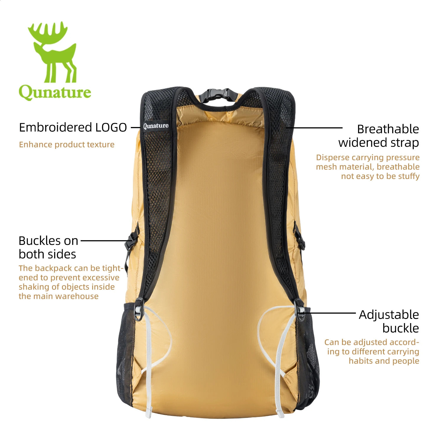 Qunature Backpack Folding Hiking Bag Portable Lightweight Travel Double Shoulder Storage Lock Buckle Wearresistant y250729