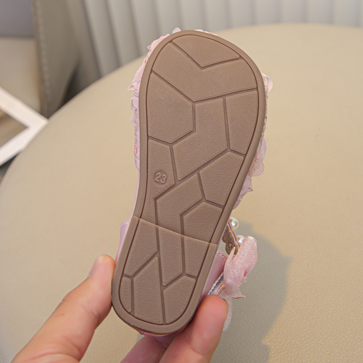 Girls Pink Lace Princess Shoes Pearl Trip Strap Bow Sweet Flower Sandals