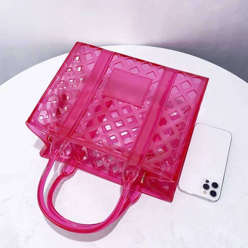 Fashion Box Jelly Tote Bags For Women Designer Handbag And Purses 2025 New In PVC Letter Hollow Top Handle Small Shoulder