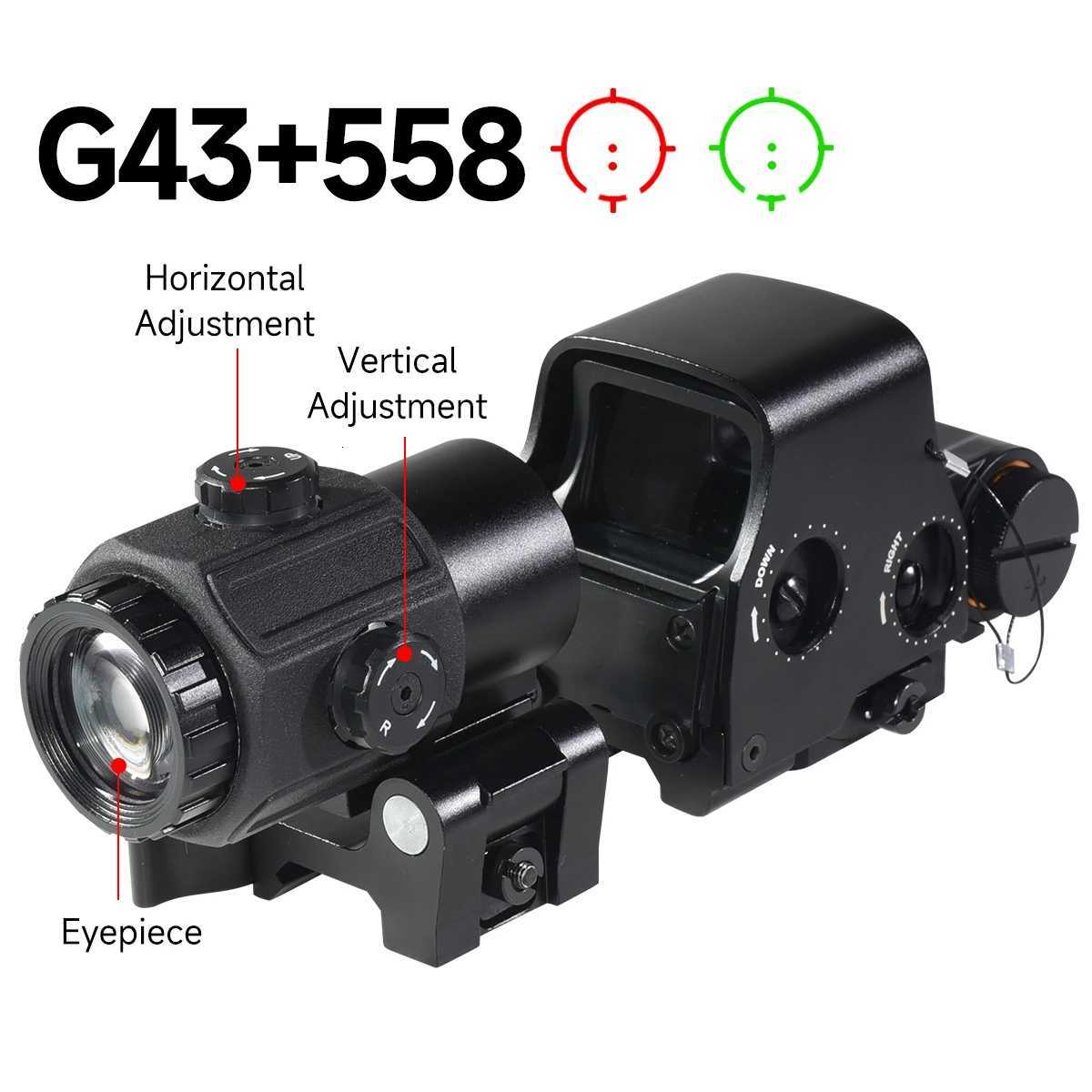 558 G43 3X Magnifier Tactical Combo Sight 551 552 553 Holographic Red Dot Sight Airsoft Hunting Rifle Scope W/20mm Rail R250730
