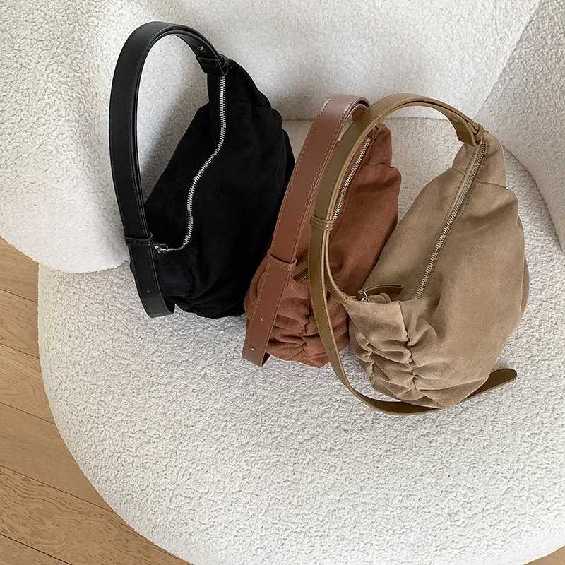 Scrub Leather women Axillary bags design ladies handbag female hobos Shoulder Crossbody bag Faux Suede tote bolsa brown Y250730