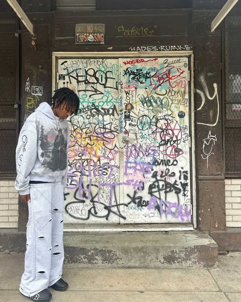 2025 High Street American Retro Streetwear Men Gothic Harajuku Letter Printed Zipper Hoodie Trendy Punk Y2K Oversized Sweatshirt XJ250731