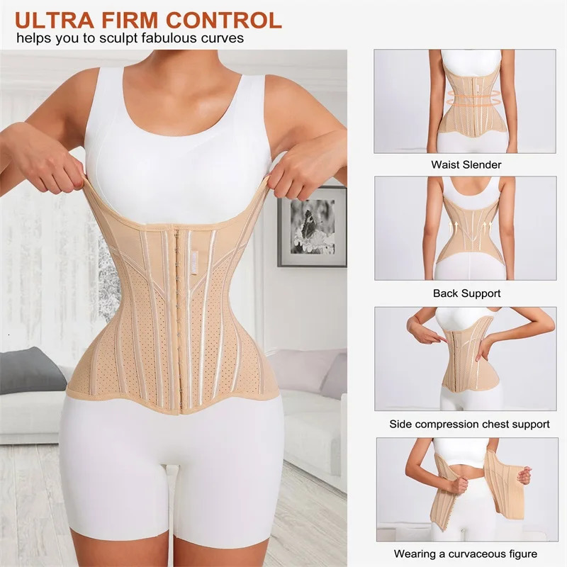 MiiOW U-shaped Waist Trainer Corset Women Shapers Lifted Waist Trainer Steel Bone Slimming Summer Breathable Womens Shapewear 250726