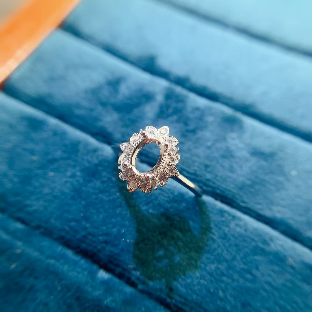 Classic design 925 silver ring setting 5mm*7mm oval shape gemstone inlaid base for ring making sterling silver jewelry DIY supplier